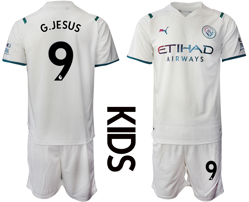 Youth 2021-2022 Club Manchester City away white #9 Soccer Jersey